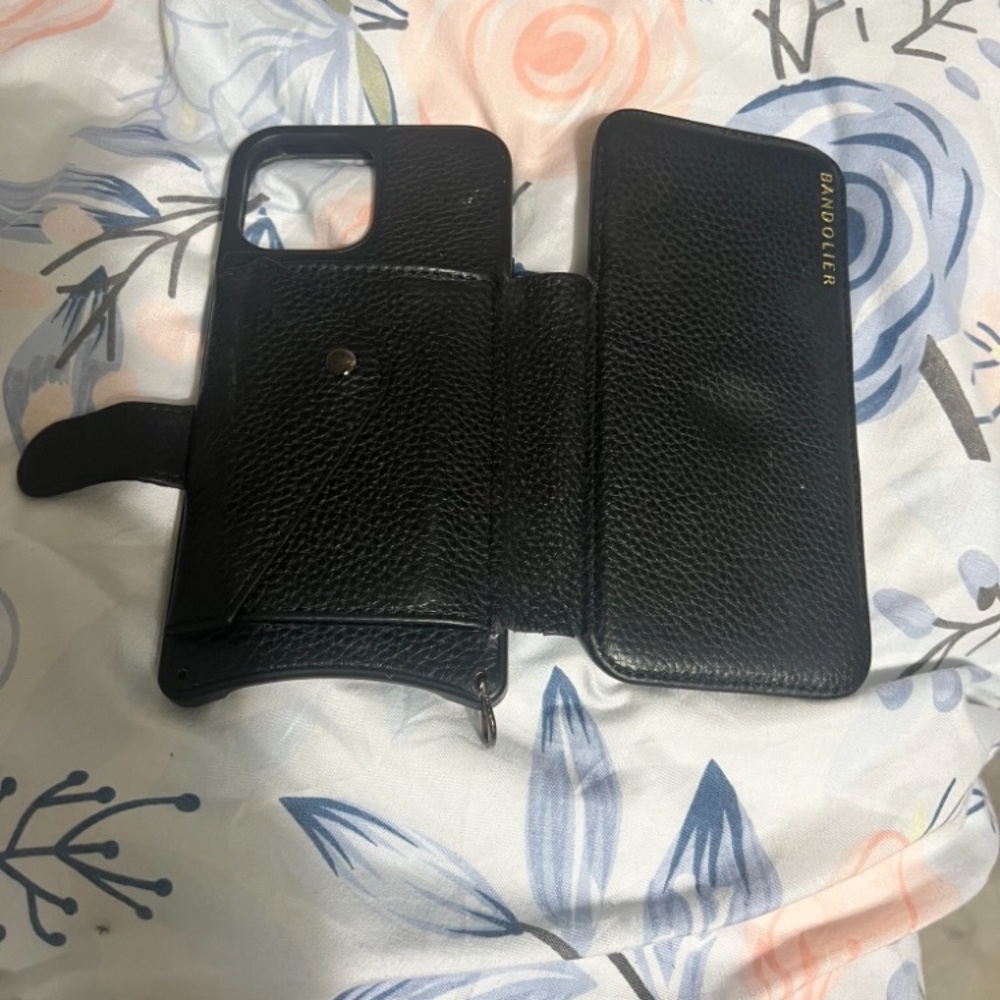 13 Pro Max IPhone Bandolier Black Leather Wallet Case with Card Slots